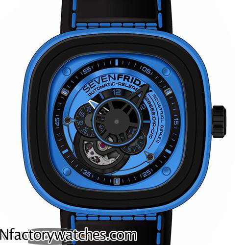 七個星期五 SevenFriday P1/05 藍寶石水晶玻璃 藍色錶帶皮帶 47.5mmx47mmx14.5mm-rhid-118091