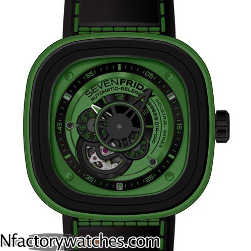 七個星期五 SevenFriday P1/05 綠色 綠色錶帶皮帶 藍寶石水晶玻璃 316L不鏽鋼-rhid-118092