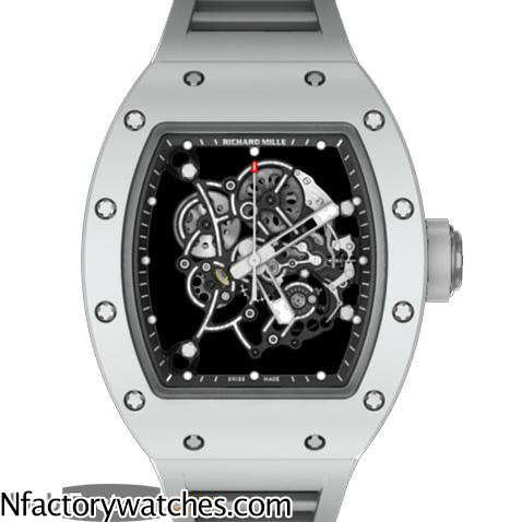 理查德·米勒Richard Mille RM 055 316L不鏽鋼 藍寶石水晶玻璃 骷髅錶盤 白色膠帶錶帶-rhid-118125