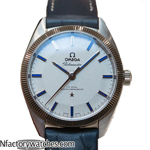 歐米茄Omega Globemaster 尊霸系列 白盤藍針 316L不鏽鋼 藍寶石水晶玻璃 藍色牛皮錶帶-rhid-118174