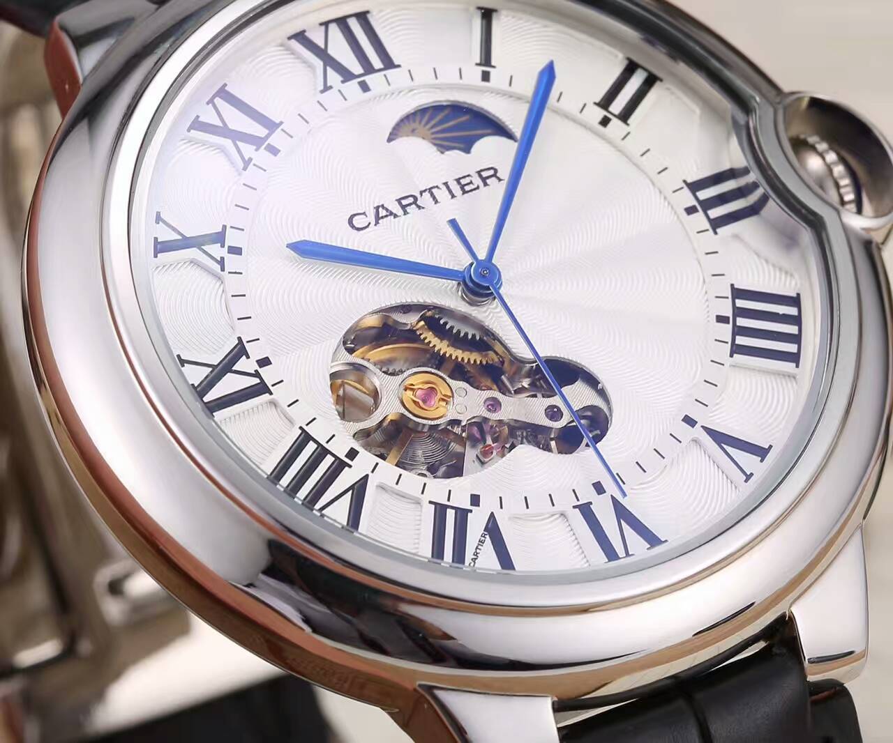 卡地亞 精品男士腕錶 316精鋼 頂級機械機芯 礦物質超強鏡面 真牛皮錶帶-rhid-116827