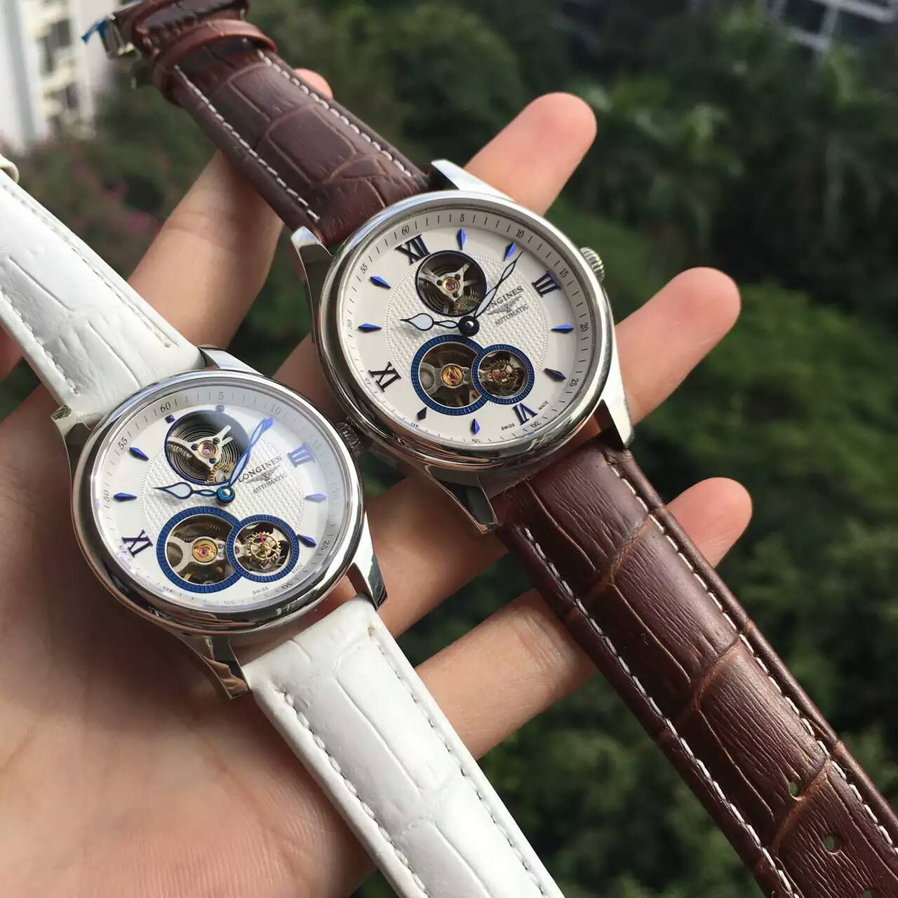 浪琴 精品情侶腕錶 頂級機械機芯 藍寶石水晶鏡面 真牛皮錶帶 生活防水-rhid-116844