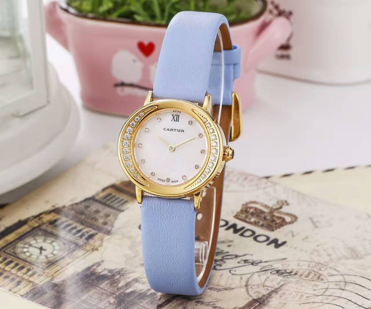 卡地亞 精品女士腕錶 瑞士石英機芯 弧形設計 藍寶石水晶玻璃 真牛皮錶帶 生活防水-rhid-117255