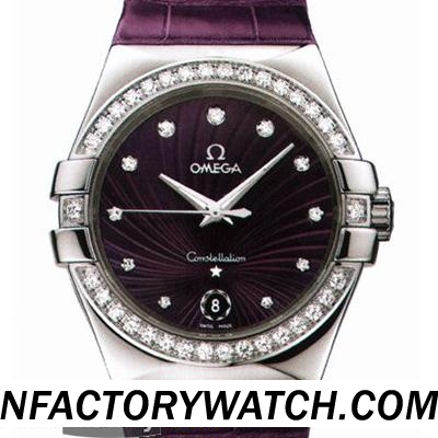 欧米茄Omega 星座系列 123.18.35.60.60.001 防刮蓝宝石水晶 紫色錶盘 钻石錶圈 -rhid-117735
